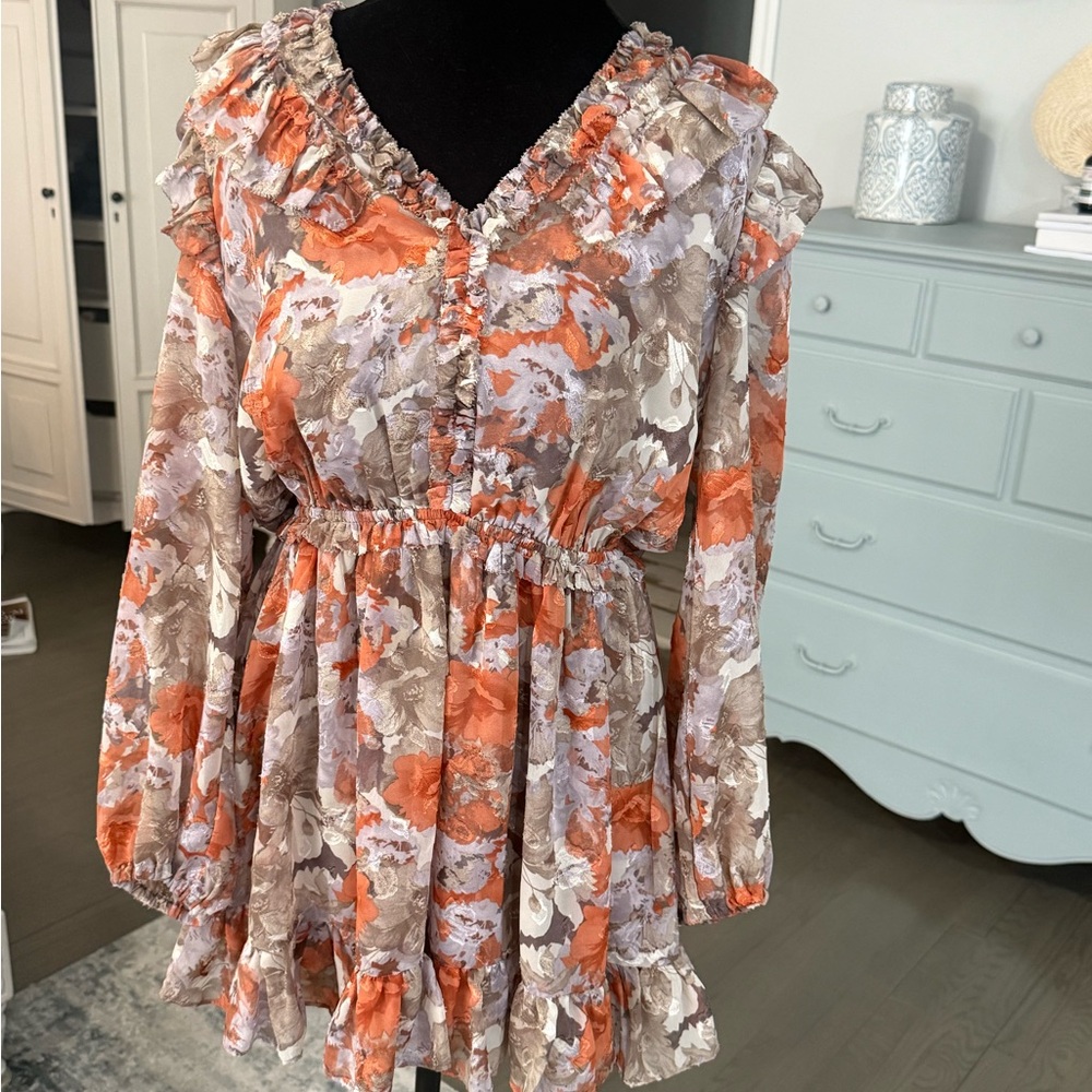 Current Air Floral Mini Dress - Orange and Brown